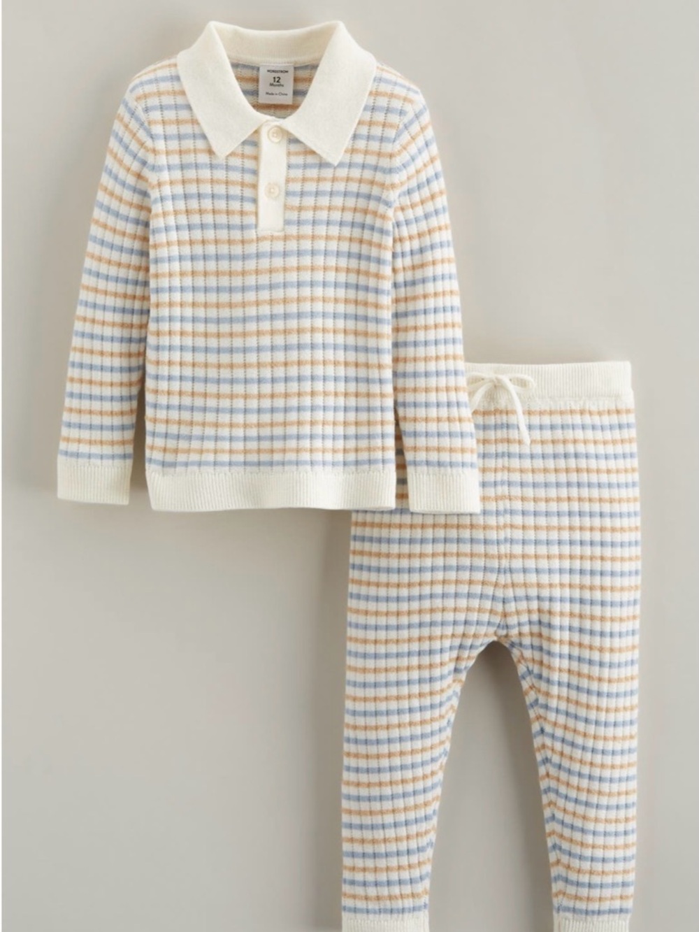 Nordstrom Cream, Blue & Tan Striped Baby Set